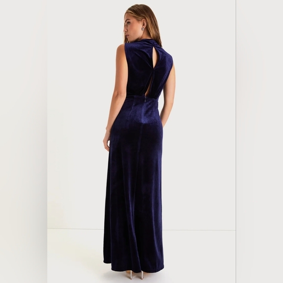 Lulu's Classic Elegance Navy Velvet Sleeveless Mock Neck Maxi Dress Wedding - Picture 4 of 11